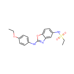 CCOc1ccc(Nc2nc3cc(NS(=O)(=O)CC)ccc3o2)cc1 ZINC000073298135