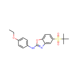 CCOc1ccc(Nc2nc3cc(S(=O)(=O)C(C)(C)C)ccc3o2)cc1 ZINC000073313140