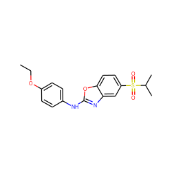 CCOc1ccc(Nc2nc3cc(S(=O)(=O)C(C)C)ccc3o2)cc1 ZINC000073293965