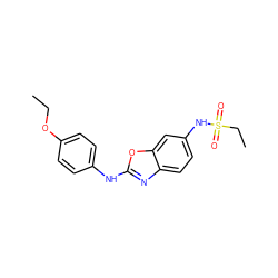 CCOc1ccc(Nc2nc3ccc(NS(=O)(=O)CC)cc3o2)cc1 ZINC000073313147