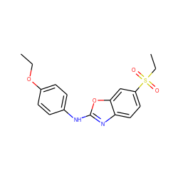 CCOc1ccc(Nc2nc3ccc(S(=O)(=O)CC)cc3o2)cc1 ZINC000073313144