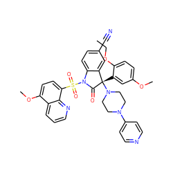 CCOc1ccc(OC)cc1[C@@]1(N2CCN(c3ccncc3)CC2)C(=O)N(S(=O)(=O)c2ccc(OC)c3cccnc23)c2ccc(C#N)cc21 ZINC000167825453