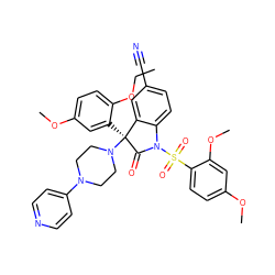 CCOc1ccc(OC)cc1[C@@]1(N2CCN(c3ccncc3)CC2)C(=O)N(S(=O)(=O)c2ccc(OC)cc2OC)c2ccc(C#N)cc21 ZINC000164389258