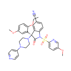 CCOc1ccc(OC)cc1[C@@]1(N2CCN(c3ccncc3)CC2)C(=O)N(S(=O)(=O)c2ccc(OC)cn2)c2ccc(C#N)cc21 ZINC000167886058