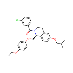 CCOc1ccc(OC[C@@H]2c3ccc(OCC(C)C)cc3CCN2C(=O)c2cccc(Cl)c2)cc1 ZINC001772624105