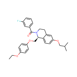 CCOc1ccc(OC[C@@H]2c3ccc(OCC(C)C)cc3CCN2C(=O)c2cccc(F)c2)cc1 ZINC001772571095