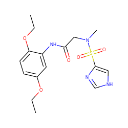 CCOc1ccc(OCC)c(NC(=O)CN(C)S(=O)(=O)c2c[nH]cn2)c1 ZINC000005155489