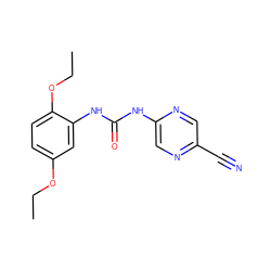 CCOc1ccc(OCC)c(NC(=O)Nc2cnc(C#N)cn2)c1 ZINC000028826407