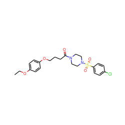 CCOc1ccc(OCCCC(=O)N2CCN(S(=O)(=O)c3ccc(Cl)cc3)CC2)cc1 ZINC000017053681