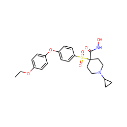 CCOc1ccc(Oc2ccc(S(=O)(=O)C3(C(=O)NO)CCN(C4CC4)CC3)cc2)cc1 ZINC000072111143