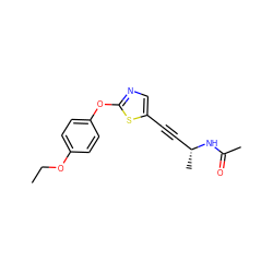 CCOc1ccc(Oc2ncc(C#C[C@@H](C)NC(C)=O)s2)cc1 ZINC000034985727