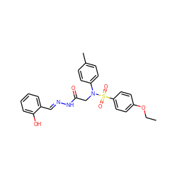 CCOc1ccc(S(=O)(=O)N(CC(=O)N/N=C/c2ccccc2O)c2ccc(C)cc2)cc1 ZINC000013677323