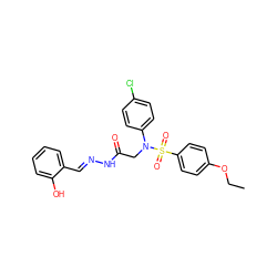 CCOc1ccc(S(=O)(=O)N(CC(=O)N/N=C/c2ccccc2O)c2ccc(Cl)cc2)cc1 ZINC000013677321