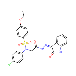 CCOc1ccc(S(=O)(=O)N(CC(=O)N/N=C2\C(=O)Nc3ccccc32)c2ccc(Cl)cc2)cc1 ZINC000013677315