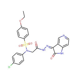 CCOc1ccc(S(=O)(=O)N(CC(=O)N/N=C2\C(=O)Nc3ccncc32)c2ccc(Cl)cc2)cc1 ZINC000013677319