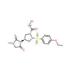 CCOc1ccc(S(=O)(=O)N2C[C@@H](N3C(=O)CN(C)C3=O)C[C@@H]2C(=O)NO)cc1 ZINC000013835758