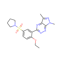 CCOc1ccc(S(=O)(=O)N2CCCC2)cc1-c1nnc2c(n1)c(C)nn2C ZINC000169340977