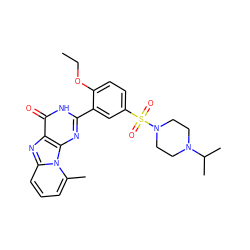 CCOc1ccc(S(=O)(=O)N2CCN(C(C)C)CC2)cc1-c1nc2c(nc3cccc(C)n32)c(=O)[nH]1 ZINC000028525379