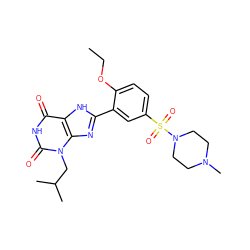 CCOc1ccc(S(=O)(=O)N2CCN(C)CC2)cc1-c1nc2c([nH]1)c(=O)[nH]c(=O)n2CC(C)C ZINC000013818285