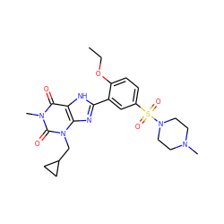 CCOc1ccc(S(=O)(=O)N2CCN(C)CC2)cc1-c1nc2c([nH]1)c(=O)n(C)c(=O)n2CC1CC1 ZINC000013818300