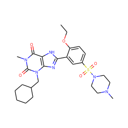 CCOc1ccc(S(=O)(=O)N2CCN(C)CC2)cc1-c1nc2c([nH]1)c(=O)n(C)c(=O)n2CC1CCCCC1 ZINC000026576110