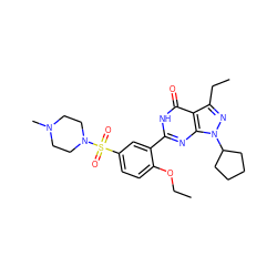 CCOc1ccc(S(=O)(=O)N2CCN(C)CC2)cc1-c1nc2c(c(CC)nn2C2CCCC2)c(=O)[nH]1 ZINC000028353088