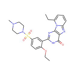 CCOc1ccc(S(=O)(=O)N2CCN(C)CC2)cc1-c1nc2c(nc3cccc(CC)n32)c(=O)[nH]1 ZINC000028522143