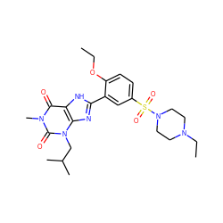 CCOc1ccc(S(=O)(=O)N2CCN(CC)CC2)cc1-c1nc2c([nH]1)c(=O)n(C)c(=O)n2CC(C)C ZINC000013818358