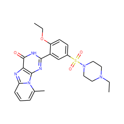 CCOc1ccc(S(=O)(=O)N2CCN(CC)CC2)cc1-c1nc2c(nc3cccc(C)n32)c(=O)[nH]1 ZINC000028525245