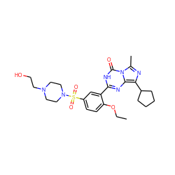 CCOc1ccc(S(=O)(=O)N2CCN(CCO)CC2)cc1-c1nc2c(C3CCCC3)nc(C)n2c(=O)[nH]1 ZINC000028353398