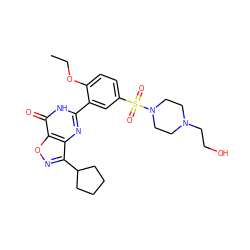 CCOc1ccc(S(=O)(=O)N2CCN(CCO)CC2)cc1-c1nc2c(C3CCCC3)noc2c(=O)[nH]1 ZINC000004846101