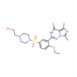 CCOc1ccc(S(=O)(=O)N2CCN(CCO)CC2)cc1-c1nn2c(C)nc(C)c2c(=O)[nH]1 ZINC000028357894