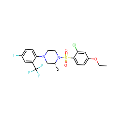 CCOc1ccc(S(=O)(=O)N2CCN(c3ccc(F)cc3C(F)(F)F)C[C@H]2C)c(Cl)c1 ZINC000058598725