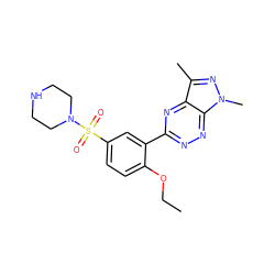 CCOc1ccc(S(=O)(=O)N2CCNCC2)cc1-c1nnc2c(n1)c(C)nn2C ZINC000169340973