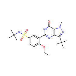 CCOc1ccc(S(=O)(=O)NC(C)(C)C)cc1-c1nc2c(C(C)(C)C)nn(C)c2c(=O)[nH]1 ZINC000017823132