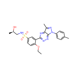 CCOc1ccc(S(=O)(=O)NC[C@@H](C)O)cc1-c1nnc2c(n1)c(C)nn2-c1ccc(C)cc1 ZINC000473129103