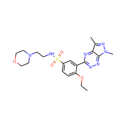 CCOc1ccc(S(=O)(=O)NCCN2CCOCC2)cc1-c1nnc2c(n1)c(C)nn2C ZINC000169340986