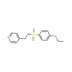 CCOc1ccc(S(=O)(=O)NCc2ccncc2)cc1 ZINC000000038956