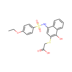 CCOc1ccc(S(=O)(=O)Nc2cc(SCC(=O)O)c(O)c3ccccc23)cc1 ZINC000000645680