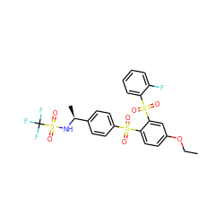 CCOc1ccc(S(=O)(=O)c2ccc([C@H](C)NS(=O)(=O)C(F)(F)F)cc2)c(S(=O)(=O)c2ccccc2F)c1 ZINC000028898481