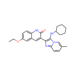 CCOc1ccc2[nH]c(=O)c(-c3nc4ccc(C)cn4c3NC3CCCCC3)cc2c1 ZINC000001330408