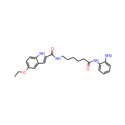 CCOc1ccc2[nH]c(C(=O)NCCCCCC(=O)Nc3ccccc3N)cc2c1 ZINC000117589066