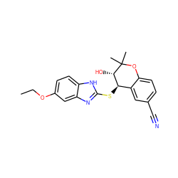 CCOc1ccc2[nH]c(S[C@@H]3c4cc(C#N)ccc4OC(C)(C)[C@H]3O)nc2c1 ZINC000040423267