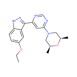 CCOc1ccc2[nH]nc(-c3cc(N4C[C@H](C)O[C@H](C)C4)ncn3)c2c1 ZINC000221341776