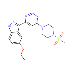 CCOc1ccc2[nH]nc(-c3cc(N4CCN(S(C)(=O)=O)CC4)ncn3)c2c1 ZINC000221317814