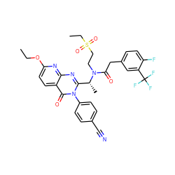 CCOc1ccc2c(=O)n(-c3ccc(C#N)cc3)c([C@@H](C)N(CCS(=O)(=O)CC)C(=O)Cc3ccc(F)c(C(F)(F)F)c3)nc2n1 ZINC000049695034