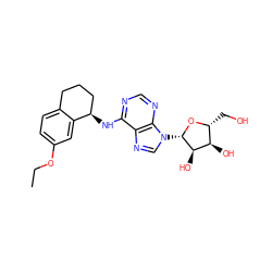 CCOc1ccc2c(c1)[C@H](Nc1ncnc3c1ncn3[C@@H]1O[C@H](CO)[C@@H](O)[C@H]1O)CCC2 ZINC000013649505