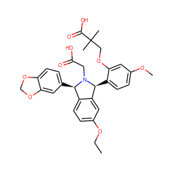 CCOc1ccc2c(c1)[C@H](c1ccc(OC)cc1OCC(C)(C)C(=O)O)N(CC(=O)O)[C@@H]2c1ccc2c(c1)OCO2 ZINC000029465147