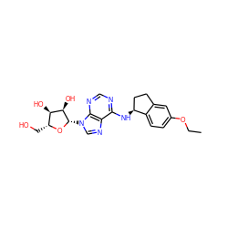 CCOc1ccc2c(c1)CC[C@@H]2Nc1ncnc2c1ncn2[C@@H]1O[C@H](CO)[C@@H](O)[C@H]1O ZINC000013649447