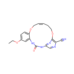 CCOc1ccc2c(c1)NC(=O)Nc1cnc(C#N)c(n1)OCC/C=C\CO2 ZINC000028826100